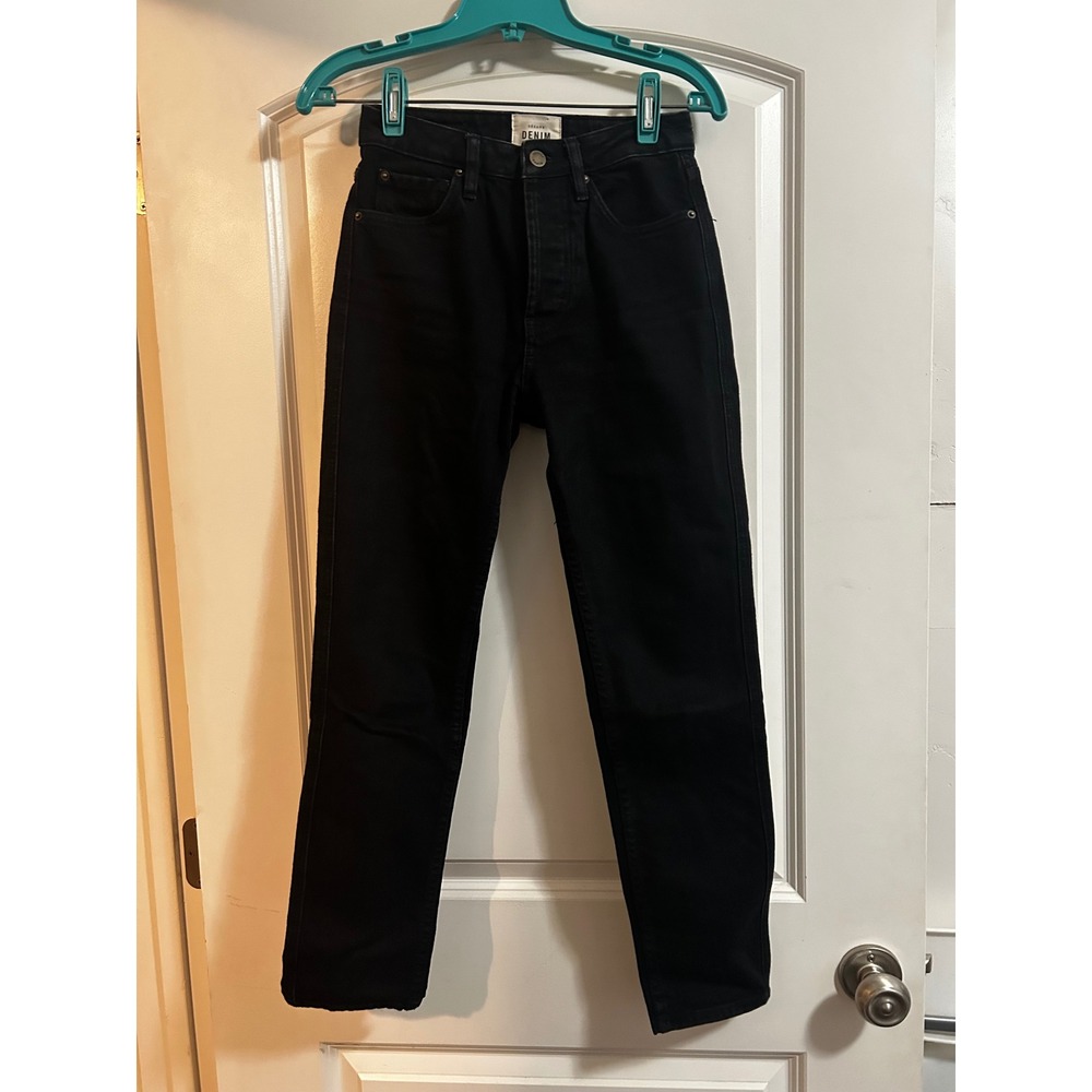 Sezane Denim Black High Waisted Straight Leg Button Fly Jeans Size 23